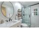 Bright bathroom featuring a modern vanity with matte black fixtures and a glass shower at 203 Two Hitch Rd, Goose Creek, SC 29445