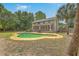 The spacious backyard features a sparkling in-ground pool surrounded by lush greenery and mature trees at 2275 Pristine View Rd, Charleston, SC 29414