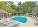 A kidney-shaped pool is surrounded by lots of lounge chairs and beautiful palm trees at 308 Pickering Ln, Charleston, SC 29414