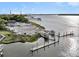 Scenic aerial view featuring docks, waterfront access, and distant bridge views at 356 Hobcaw Dr, Mount Pleasant, SC 29464