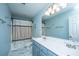 Bathroom featuring a double sink vanity with white countertop and a shower with curtain at 411 Black Horse Rd, Moncks Corner, SC 29461