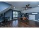 Bright home office features hardwood floors, a ceiling fan, natural light, and space for two workstations at 411 Black Horse Rd, Moncks Corner, SC 29461