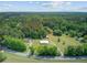 Expansive aerial view reveals a property with lush greenery, and multiple structures in a serene, wooded setting at 4911 Chisolm Rd, Johns Island, SC 29455
