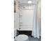 Close up of the vintage black and white bathtub shower with shower curtain at 930 Richter Way, Mount Pleasant, SC 29464