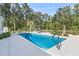 Private pool with clear blue water surrounded by a spacious patio and mature trees at 1245 Saddlehorn Rd, Summerville, SC 29486