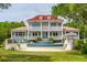 Beautifully designed backyard with a luxurious pool and spa, perfect for relaxation and entertaining with a covered porch at 13 Broughton Rd, Charleston, SC 29407
