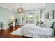 Bedroom featuring hardwood floors, desk, french doors to patio, and a decorative chandelier at 13 Broughton Rd, Charleston, SC 29407