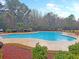 The community pool is surrounded by a black metal fence with mature trees in the background at 132 Lynches River Dr, Summerville, SC 29485