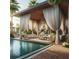 A luxurious covered patio with comfortable seating next to a sparkling pool at 134 Spring St, Charleston, SC 29403