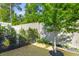 Landscaped backyard with a black fence, lush greenery, and mature trees offering a private outdoor space at 137 Low Tide Ct, Charleston, SC 29492