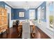 Charming dining room featuring blue walls, wainscoting, a wooden table, and a crystal chandelier at 1427 Wando View St, Charleston, SC 29492