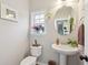 Charming powder room with stylish fixtures, a decorative mirror, and a clean, modern aesthetic at 1606 Stovall Ct, Johns Island, SC 29455