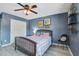 This bedroom features a ceiling fan, and the tasteful decor enhances the room's aesthetic appeal at 1901 Toland Ct, Johns Island, SC 29455