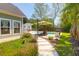 Beautifully landscaped yard with a charming pathway leading to a pool and outdoor entertainment area at 2009 Terrabrook Ln, Charleston, SC 29412