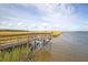 Waterfront wooden dock with a beautiful marsh view, perfect for enjoying the natural scenery at 2636 Colonel Harrison Dr, Johns Island, SC 29455