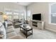 Cozy living room with carpeted floors, large windows, comfortable seating, and a modern entertainment center at 3061 Cross Vine Ln, Summerville, SC 29483