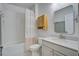 Bathroom features a white subway tile bathtub-shower combination and light wood vanity at 312 Cypress Branch Rd, Huger, SC 29450