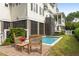 Pool area with lounge chairs and brick pavers in a private backyard at 407 Pitt St, Mount Pleasant, SC 29464