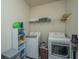 Convenient laundry room featuring a washer, dryer, overhead shelf and storage for laundry supplies at 5008 Bowles Dr, Summerville, SC 29485