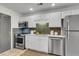 Modern kitchen featuring stainless steel appliances, white cabinets, and stylish backsplash at 5817 Canterbury Dr, Hanahan, SC 29410