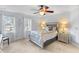 Bright bedroom with neutral decor, two large windows, and a stylish ceiling fan at 1164 Out Of Bounds Dr, Summerville, SC 29485