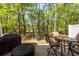 Backyard patio with outdoor dining set and grill surrounded by trees at 118 Alpine Rd, Summerville, SC 29485