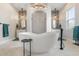 This luxurious bathroom features a stylish soaking tub, double sinks, and modern fixtures at 141 Sandy Bend Ln, Summerville, SC 29486