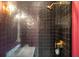 Sleek shower with dark tile, gold fixtures and glass enclosure at 141 Sandy Bend Ln, Summerville, SC 29486