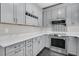 Modern kitchen featuring gray cabinets, stainless steel appliances, and quartz countertops at 1429 Swamp Fox Ln, Charleston, SC 29412