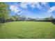 Large backyard with green grass and a dark fence, providing ample space at 1489 Brockenfelt Dr, Charleston, SC 29414