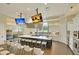 Modern demonstration kitchen featuring stainless steel appliances, an island with bar seating, and overhead TVs at 440 Four Seasons Blvd, Summerville, SC 29486