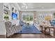 Bright living room with dark wood floors, blue rug, large glass doors, and built-in shelving with TV at 440 Four Seasons Blvd, Summerville, SC 29486