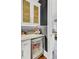 Wet bar complete with beverage fridge, marble countertop, and stylish gold accents at 509 Gilberts Lndg, Mount Pleasant, SC 29464