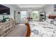 Bedroom with windows, dressers, decor, and a partially visible bed with blue floral bedding at 5153 Celtic Dr, North Charleston, SC 29405