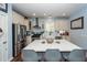An open kitchen has white cabinets, stainless steel appliances, a spacious island, and grey chairs at 5153 Celtic Dr, North Charleston, SC 29405