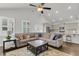 Spacious living room with a large sofa, hardwood floors, and access to the kitchen at 81 Crossandra Ave, Summerville, SC 29483