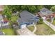 Aerial view of a blue single Gathering home with a fenced yard and attached garage at 8268 Timberidge Ct, North Charleston, SC 29420