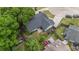 Aerial view of a home with a fully fenced backyard and a patio with outdoor seating at 8268 Timberidge Ct, North Charleston, SC 29420
