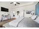 Bright bedroom with a large TV, ceiling fan, and neutral walls offers a comfortable and inviting space at 110 Ricewood Ln, Moncks Corner, SC 29461