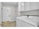 Functional laundry room with washer, dryer, storage cabinets, and easy access to the exterior at 113 Dove Ln, Summerville, SC 29485