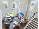Open-concept living room with a stone fireplace, lots of natural light, and contemporary furnishings at 1166 Turkey Trot Dr, Johns Island, SC 29455