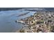 An aerial view of waterfront homes featuring private boat docks on a wide river at 1305 Old Rice Mill Rd, Moncks Corner, SC 29461