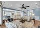 Open-concept living room with hardwood floors, neutral furniture, and easy access to the kitchen area at 1305 Old Rice Mill Rd, Moncks Corner, SC 29461