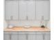 Modern kitchen features gray cabinets, butcher block counters and stainless steel hardware at 2159 Parkway Dr, Charleston, SC 29412