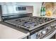 Close-up of a stainless steel stove with burners, bringing a modern touch to the kitchen at 221 Lucca Dr, Summerville, SC 29486