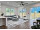 Stylish living room featuring modern furnishings, large windows, wood floors, and a modern ceiling fan at 2508 Corona St, North Charleston, SC 29405