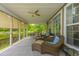 Covered porch with wicker furniture, a ceiling fan, and a picturesque view of the lake at 3025 Buckeley Cir, Charleston, SC 29414