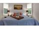 Bright bedroom with blue comforter, colorful pillows, and natural light from two windows framing the bed at 4213 Club Course Dr, North Charleston, SC 29420