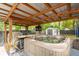 Backyard featuring hot tub under covered pergola with entertainment area at 5 S Basilica Ave, Hanahan, SC 29410