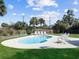 Private backyard pool surrounded by a manicured lawn and tropical palm trees at 6 Intracoastal Ct, Isle of Palms, SC 29451